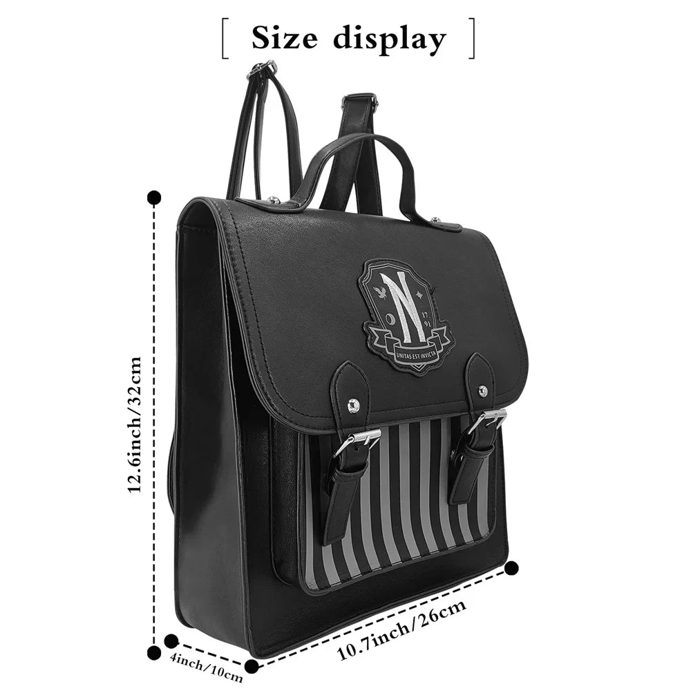 Wednesday Addams Black PU Leather Backpack | Casual Vintage Schoolbag for Women Girls | Large Capacity Student Fashion Backpack