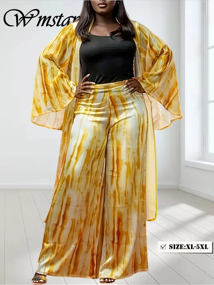 Wmstar Plus Size Women Clothing Two Piece Set Wide Pants Sets and Printed Cape New in Fall Clothes Wholesale Dropshipping 2024