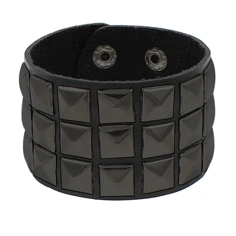 Goth Punk Rock Metal Accent PU Leather Wrap Bracelets