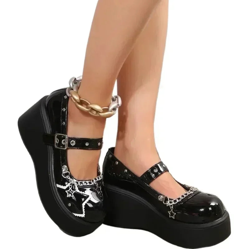 2024 Fashion Zipper Chunky Platform Mary Janes - Women's Patent Leather Y2K Gothic Shoes