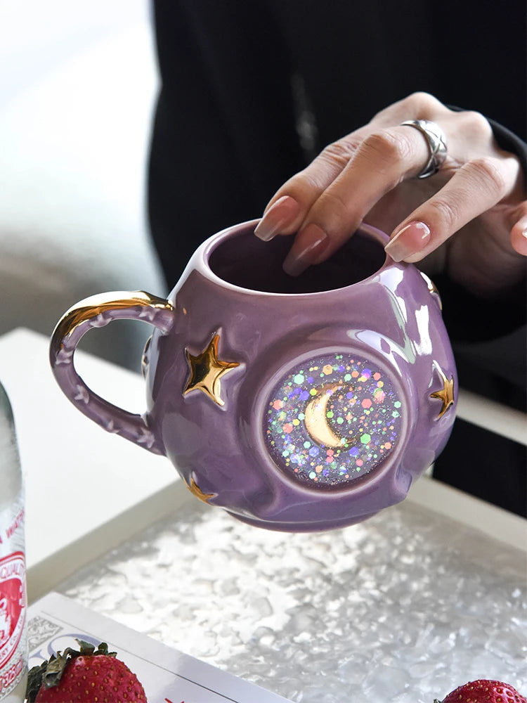 Creative Ceramic Star Water Mug - Sequins Dazzle Household Coffee Milk Mug, Birthday Gift Drinkware