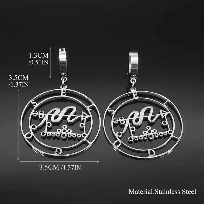 Stainless Steel Sigil of Lucifer Hoop Earrings - ELIGOS Laser Key Baphomet Stamp Dangle Party Jewelry Gift