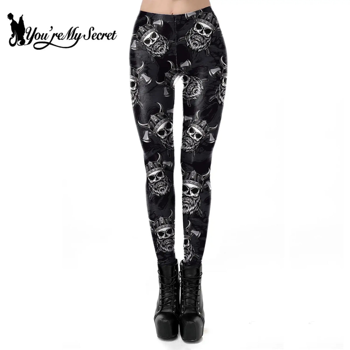 [You're My Secret] 2023 Goth PUSH UP Leggings Black Skull Evil Printed Leggins Stretch Pants High Waist PUSH UP Workout Trousers