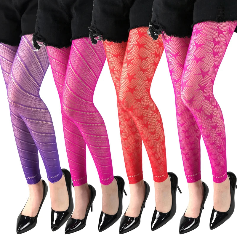 Women’s Colored Patterned High Waist Fishnet Footless Tights Leggings