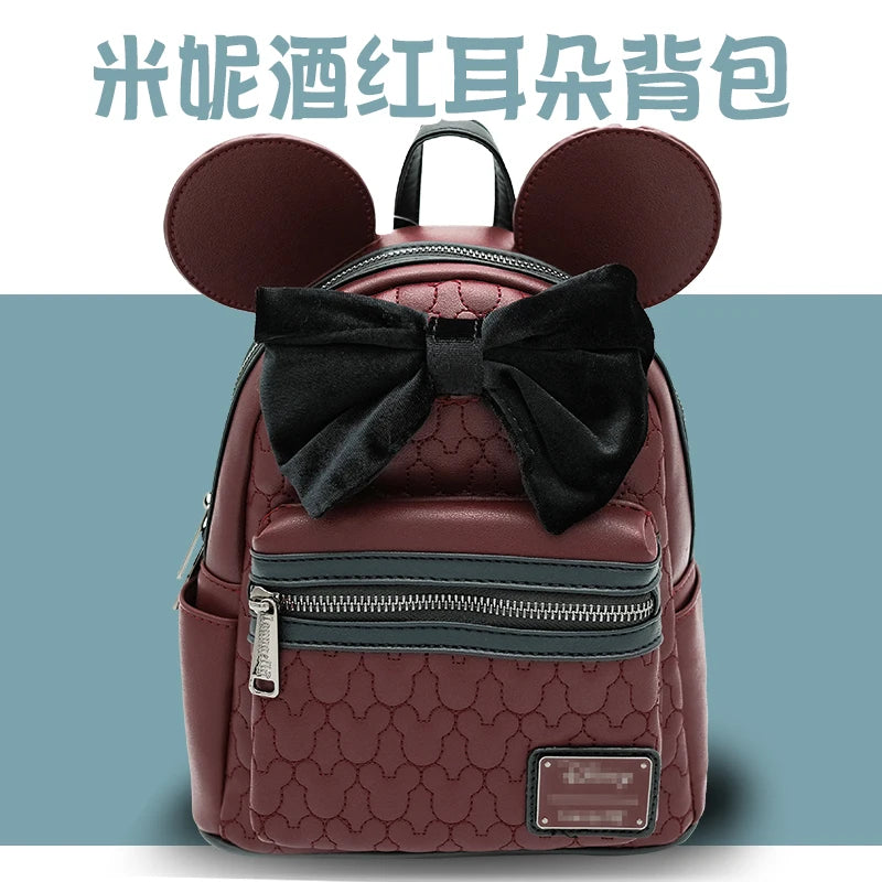 Disney Loungefly Burgundy Mickey Mouse PU Backpack – Stylish Faux Leather Fashion Bag, Perfect Birthday Gift for Outdoor Use