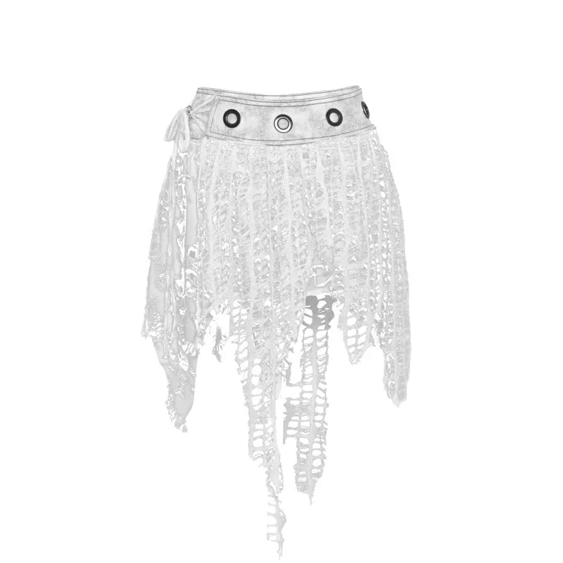 Blood Supply Original Distressed Knit Mini Skirt – Irregular Niche Punk Style, White Spring Collection