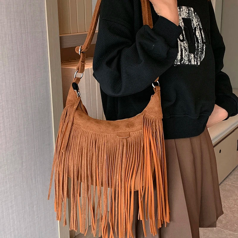 Y2k Tassel Bucket Bag Small Crossbody Bags for Women 2022 Winter Designer Party Bags Female Luxury Handbags Sac A Main Femme