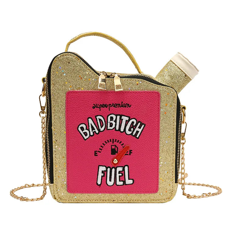 Fashionable Laser Sequin Embroidery Letter Oil Pot Bag - Creative Funny Chain Shoulder Bag for Women, Cute Messenger Bag