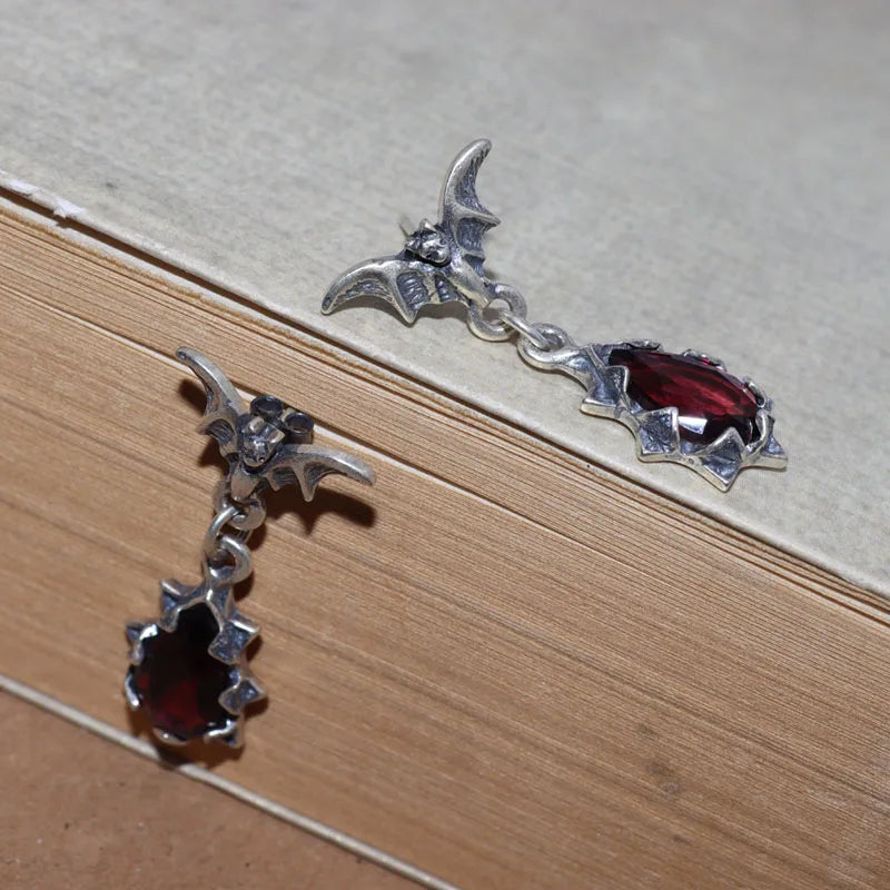 Fashion Exquisite Luxury Red Crystal Stone Pendant Earrings | Horror Ladies Gothic Vampire Bat Earrings | Gift