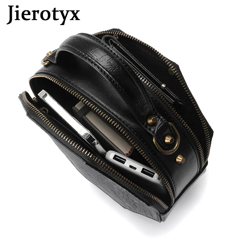 JIEROTYX Steampunk Small Shoulder Bags for Women – Crossbody Vintage Rivet Top Handle Bags, High-Quality Black Handbags