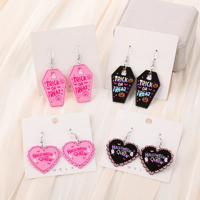 1Pair Halloween Drop Earring Creative Acrylic Heart Coffin  Fashion Jewelry For Woman Girl Holiday Birthday Gift