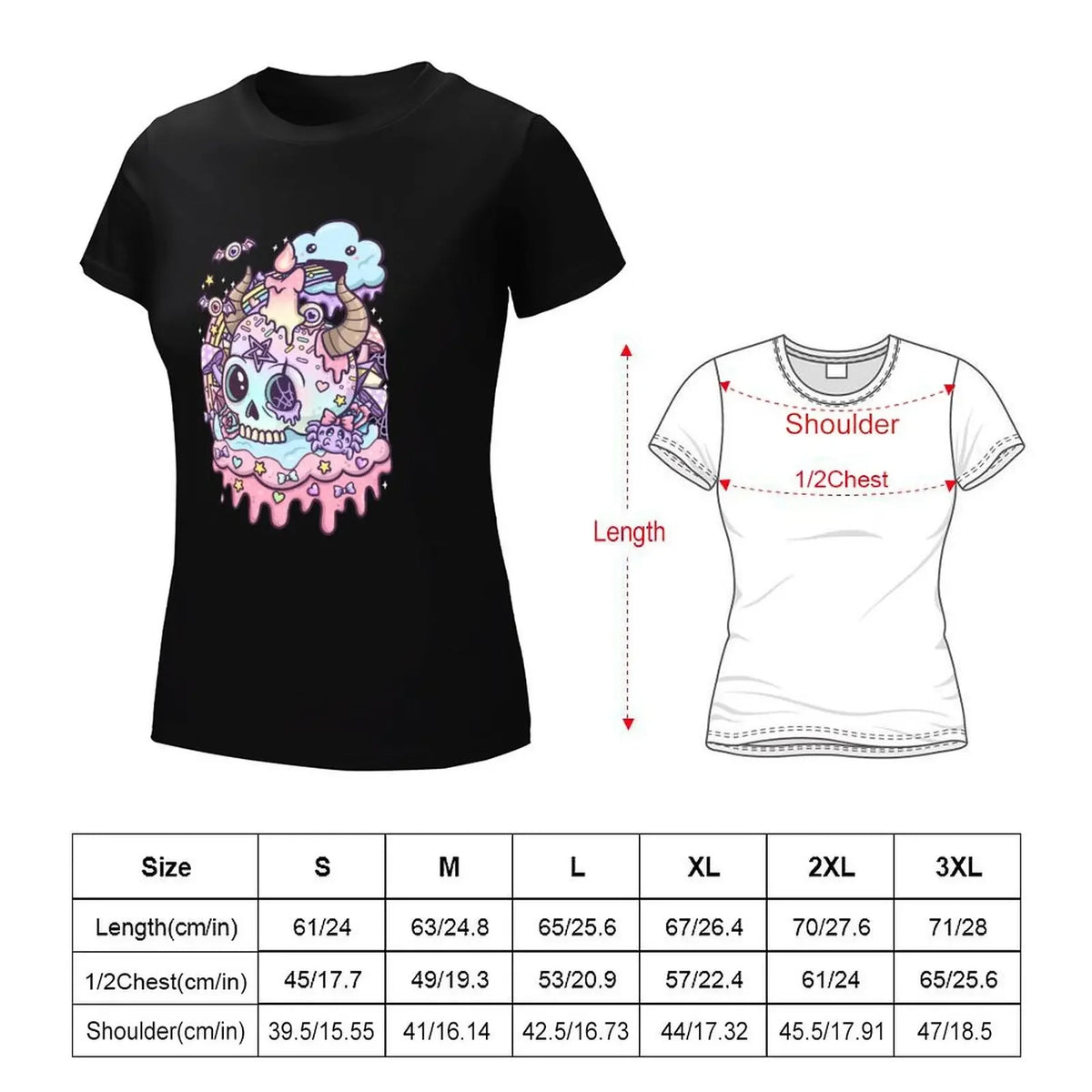 Pastel Goth Skull Kawaii T-Shirt | Plus Size Women’s Blouse | Spring 2024 Fashion