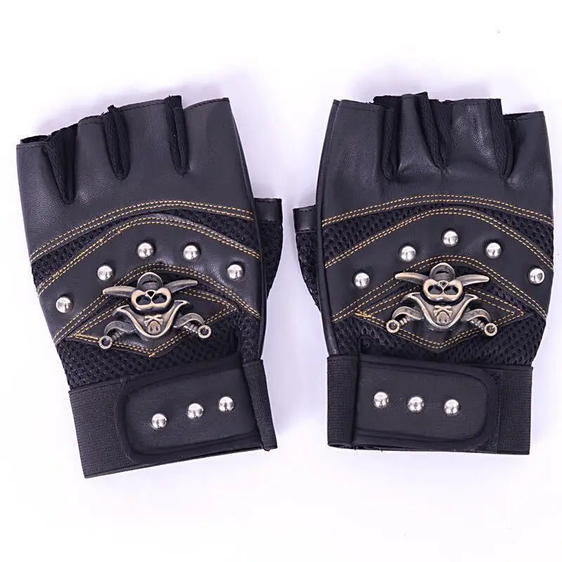 Punk Skull Rivet PU Leather Half-Finger Gloves – Fashion Hip Hop Anti-Slip Summer Cycling & Motorcycle Accessories for Men