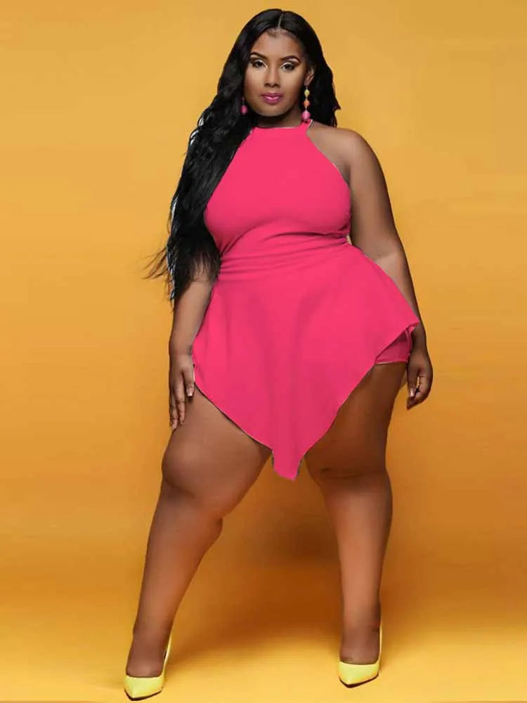 Summer Plus Size Halter Jumpsuit – Sleeveless Sexy Shorts Jumpsuit for Women, Streetwear Clubwear