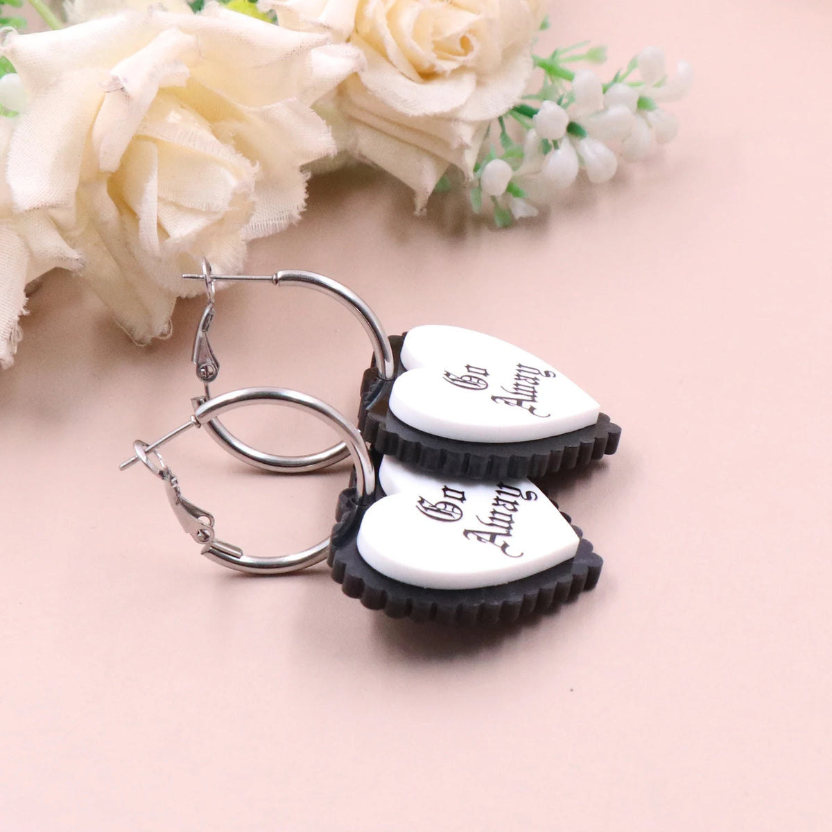 1 Pair New CN Drop Heart Shape 'Go Away' Trendy Acrylic Earrings Jewelry for Women