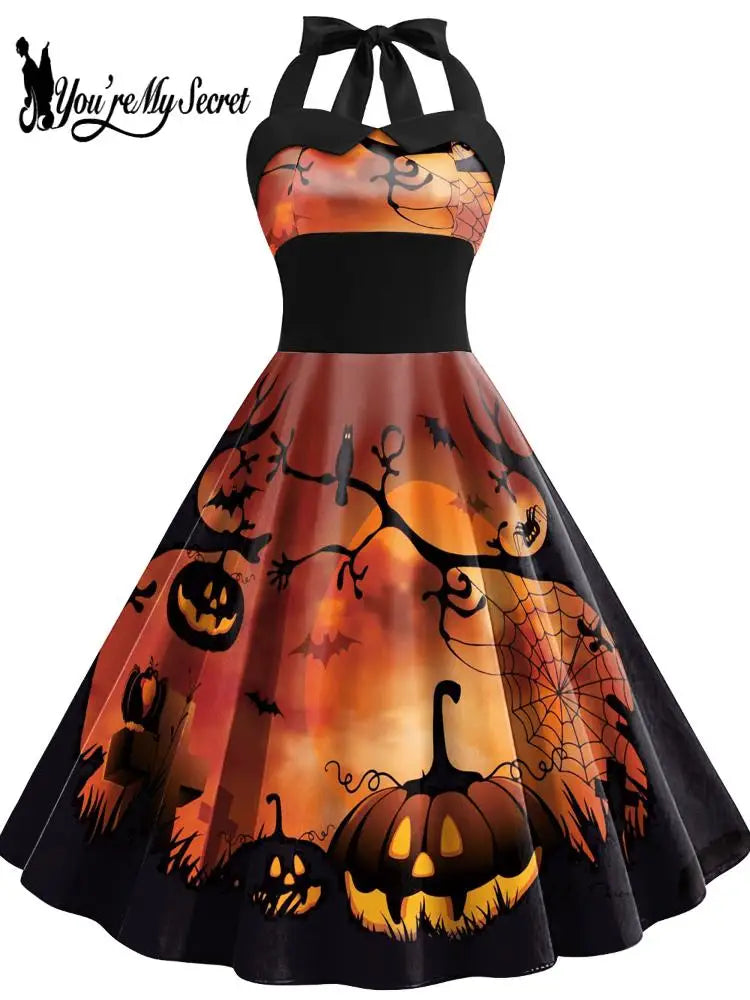 [You're My Secret] Vintage Dress Women 2023 Summer Sexy Print Halloween Party Dresses Vestidos Robe Pin Up Y2K Rockabilly Dress