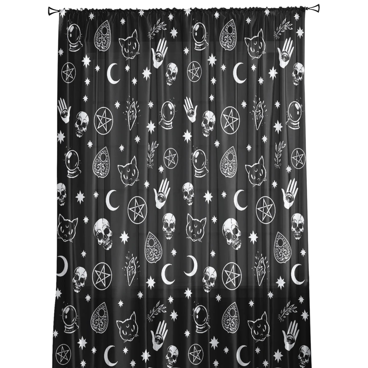 Black Witch Skull Moon Divination Sheer Curtains for Living Room, Bedroom, or Kitchen - Chiffon Window Treatment Drapes.