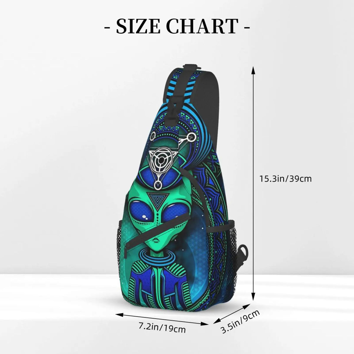 UFO Alien & Triangle Lotus Crossbody Backpack | Unisex Sling Chest Bag for Hiking, Gym, Travel