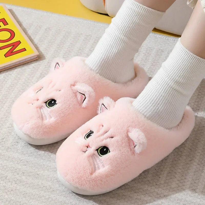 Cute Cat Slippers – Fluffy Furry Women’s Home Slippers, Winter Plush Slides, Indoor Fuzzy Slippers for Men