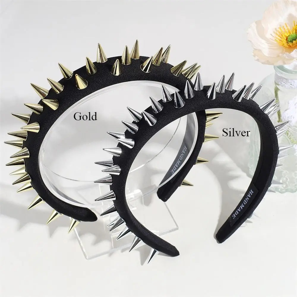 Fashion Punk Goth Headwear – Women's Headband with Rivets, Girls' Cosplay Headdress, Silver and Gold Hair Accessories