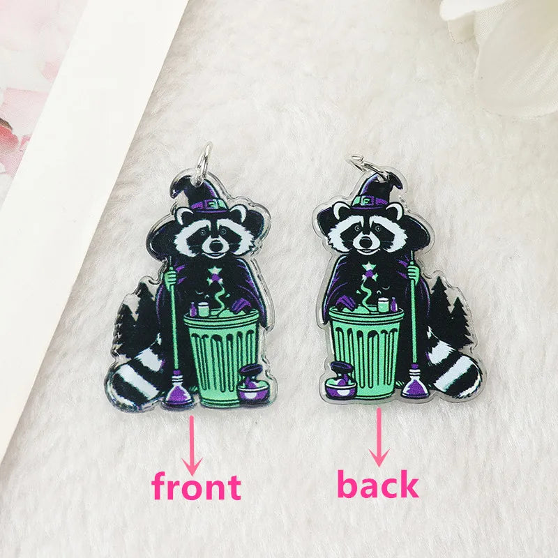 Halloween Raccoon Drop Earrings – Fun Fashion Acrylic Jewelry for Women, Perfect Gift