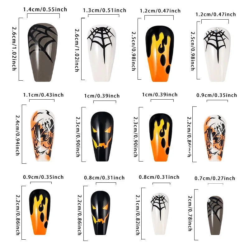 Halloween Press On Nails Long Square Fake Nails Spider Web Ghost Designs Acrylic Full Cover Coffin False Nails Set Stick On Nail