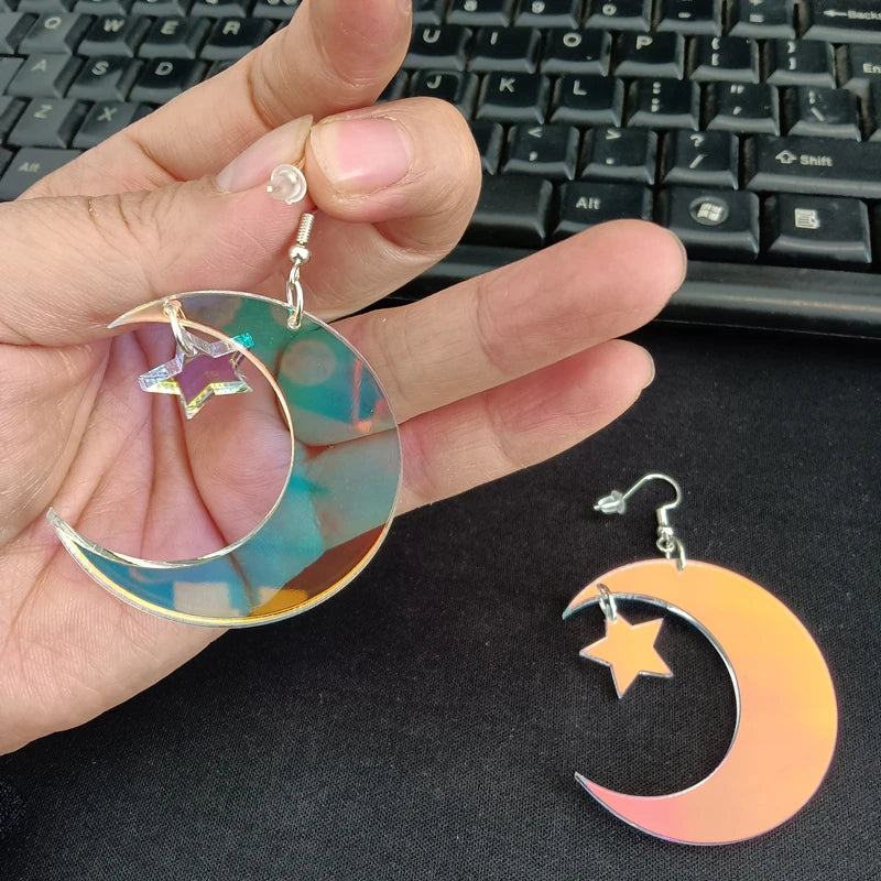 Star Moon Drop Earrings | Acrylic Iridescent Dangle Jewelry for Women