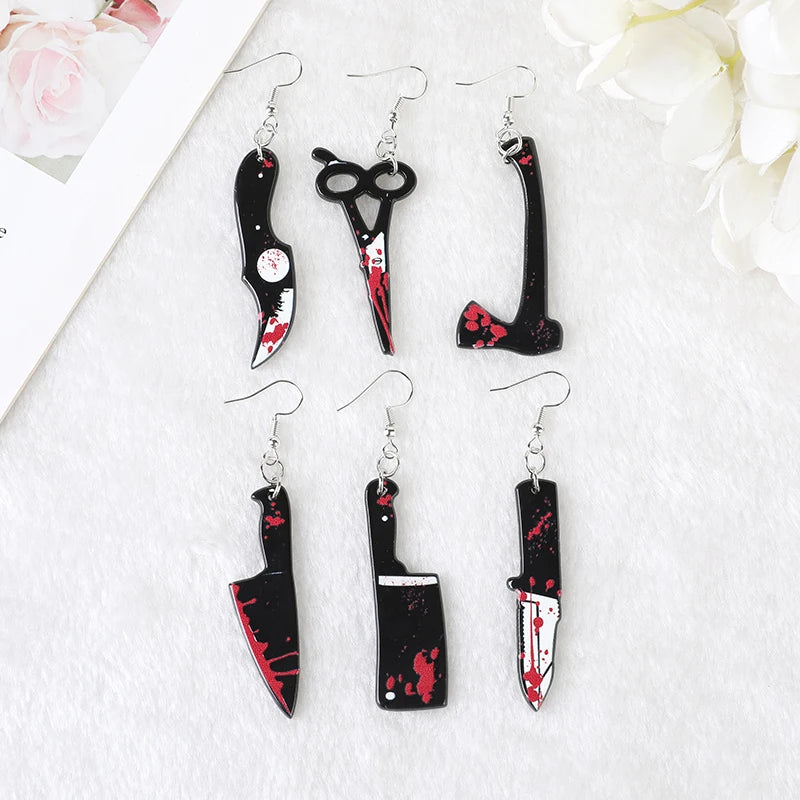 1 Pair Fashion Pastel Goth Skeleton Knife Dangle Earrings