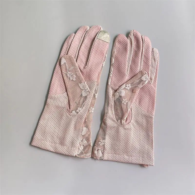 Summer Women Sexy Lace Flower Ruffle Touch Screen Sunscreen Mesh Breathable Transparent Gloves Driving Cycling Anti-Slip