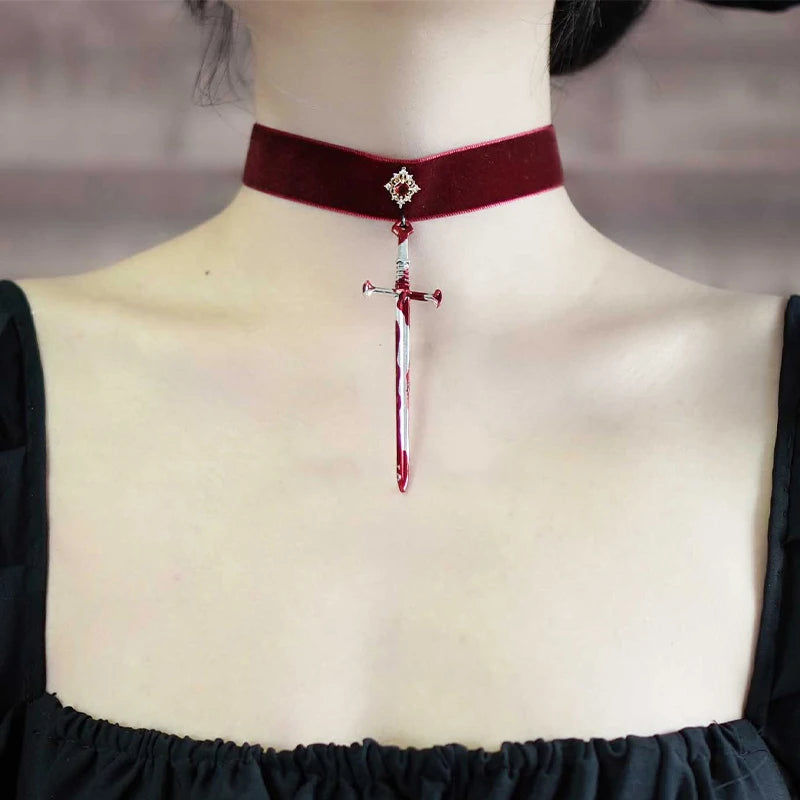 2023 New Gothic Rose-cross Sword Stud Necklace Set Alloy Gothic Style Men's And Women's Jewelry Party Gift