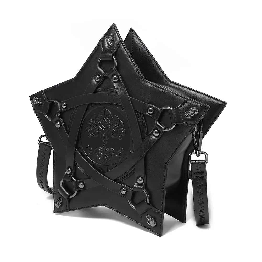 Dark Gothic Pentagram Crossbody Bag – Multifunctional Unisex Punk Designer Tote, Retro Fashion Handbag for Women, Gift