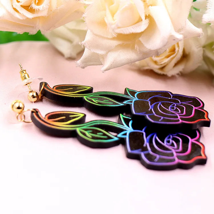 Unique Punk Rock Colorful Rose Flower Acrylic Earrings Sweet Hyperbole Love Bloom Earrings Jewelry for Women Girlfriend Gifts