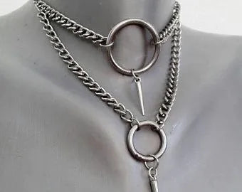 Punk Metal Rivet Pendant Necklace - Rock Circle Chain Choker for Men and Women, Party Night Club Jewelry Accessories