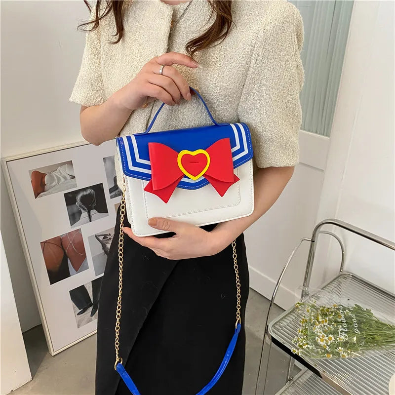 Women's Small Square Messenger Bag - Cute Japanese School Uniform Design with Bowknot, Crossbody Shoulder Bag for Girls