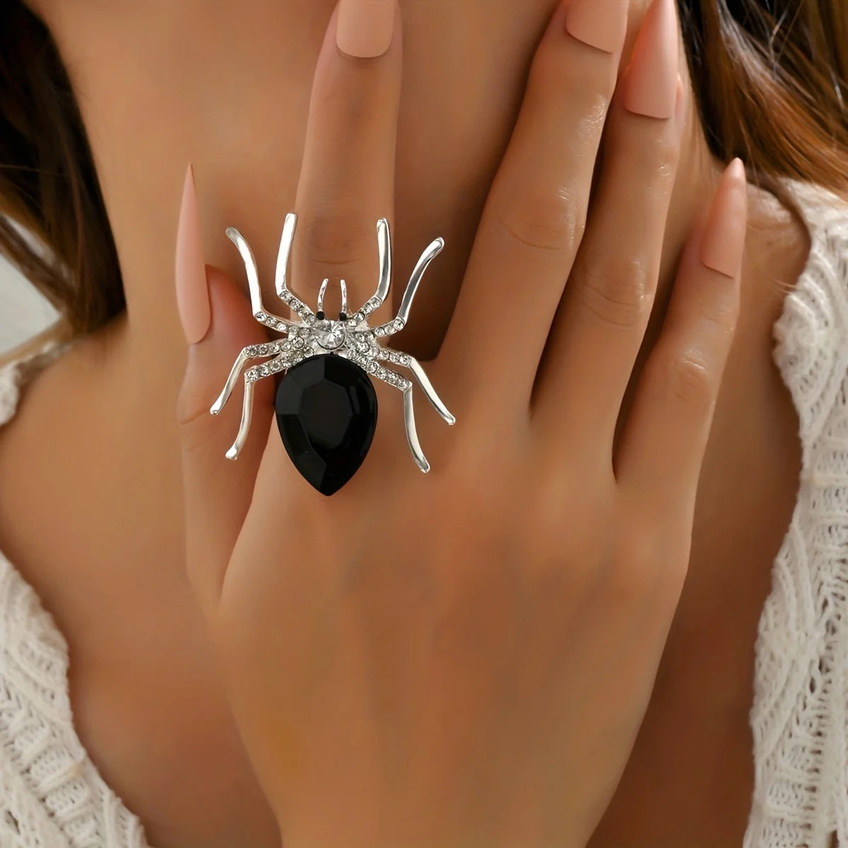 Gothic Spider Rhinestone Ring Black Red Stone Ring for Women