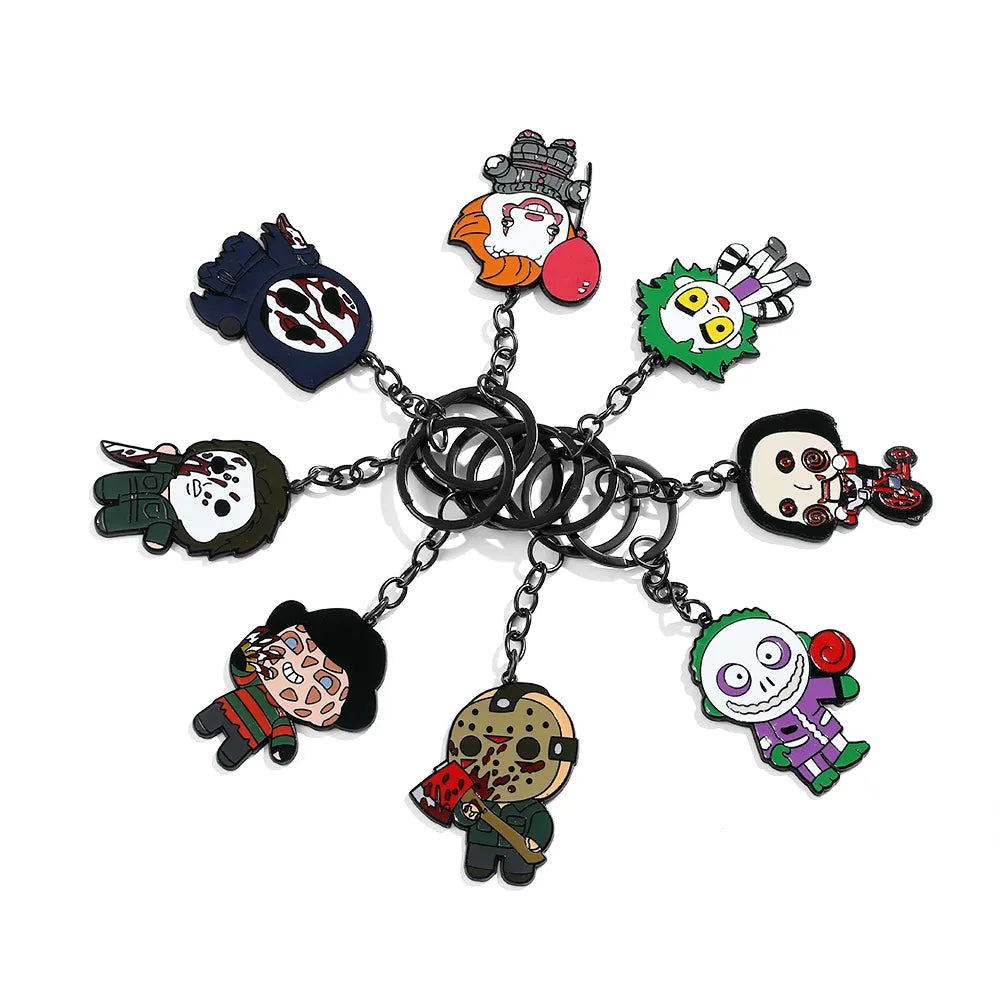 Anime Horror Night Chainsaw Clown Halloween Keychain - Spooky Cartoon Accessory