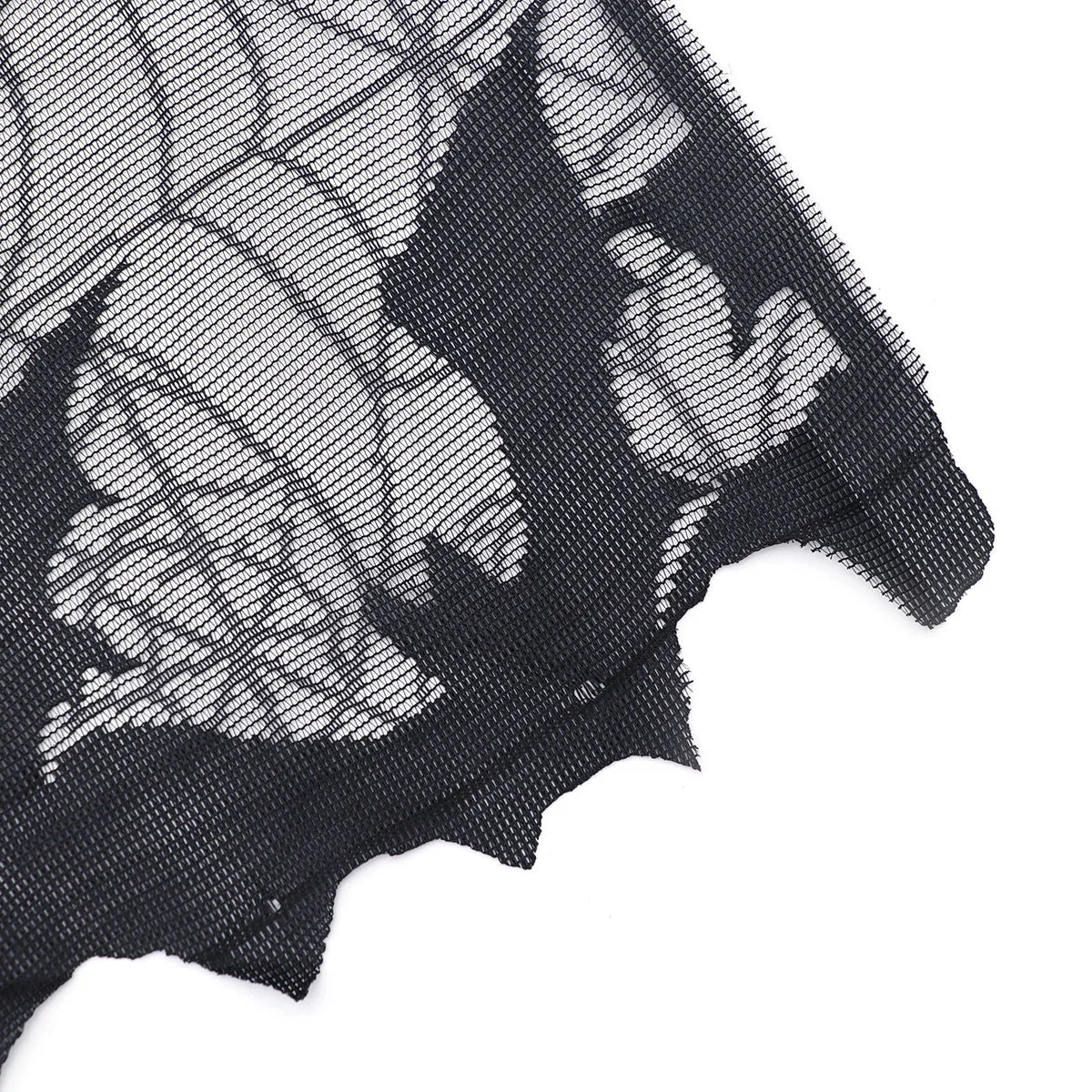 Halloween Lace Spider Curtain Topper | Black Cloth Window Curtains for Fireplace, Door, Kitchen | Bats, Web, Spiderweb Spooky Goth Decor