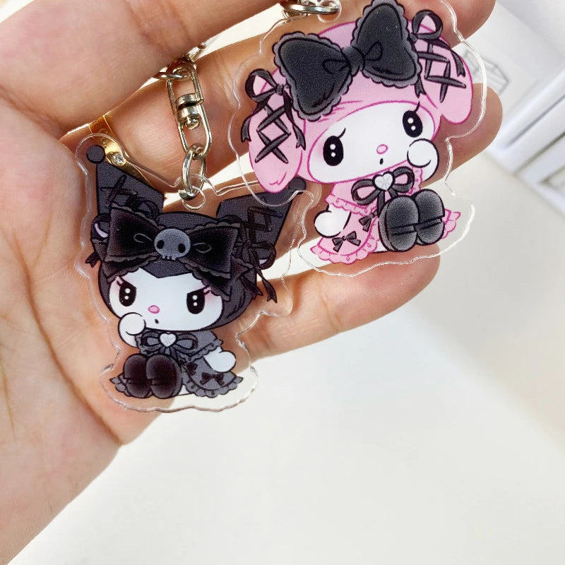 Sanrioed Cute Kawaii Cartoon 10cm Kuromi My Melody Dark Wind Acrylic Bag Pendant Couple Keychain Acrylic Pendant