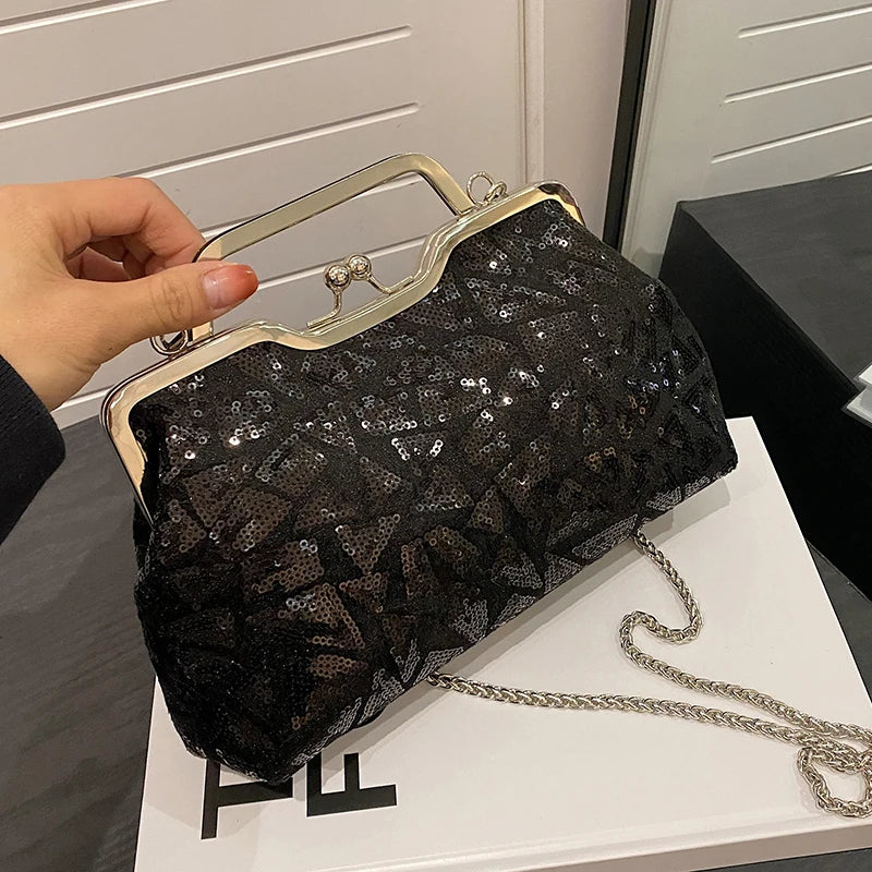 2023 Fashion Multicolor Sequin Evening Bag – Luxury Clasp Handbag, Women’s Chain Shoulder Crossbody Wedding Party Clutch