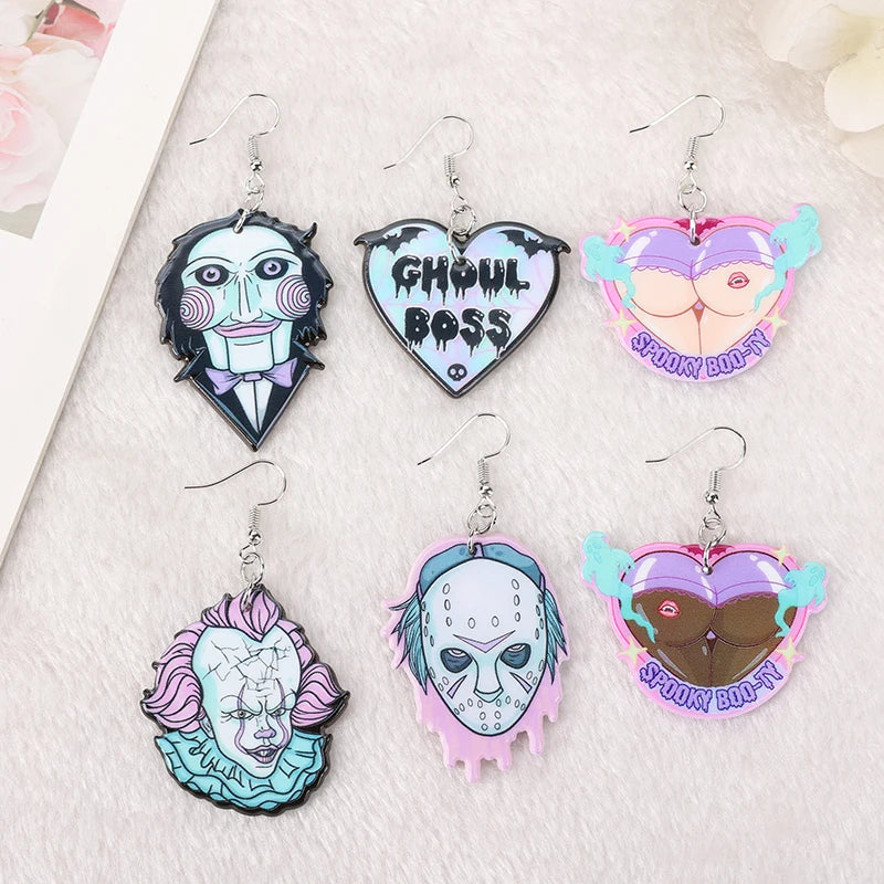 1 Pair Fashion Ghoul Dangle Earrings - Acrylic Gothic Pastel Horror Movie Icon Drop Earrings for Girls, Perfect Birthday Gift