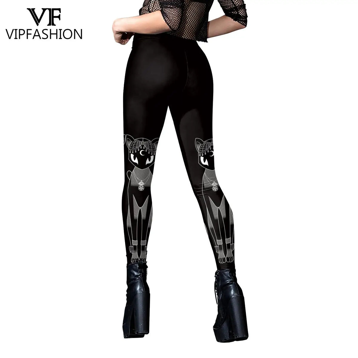 VIP FASHION Women's Gothic Leggings - Sexy Steampunk Print Vintage Skinny Ankle-Length Pants