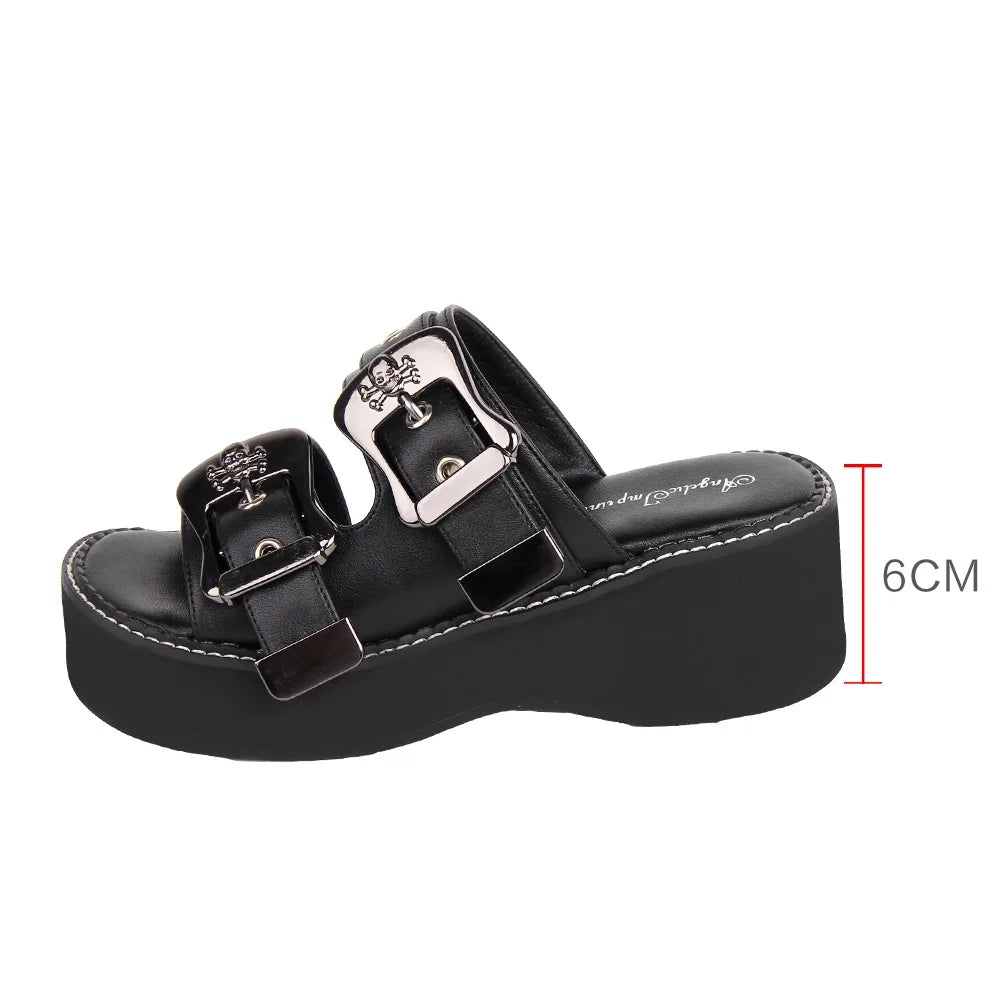 Angelic imprint New woman slippers shoes lady mid wedges heels pumps girl summer dress party sandals 6cm rivets plus size 33-47