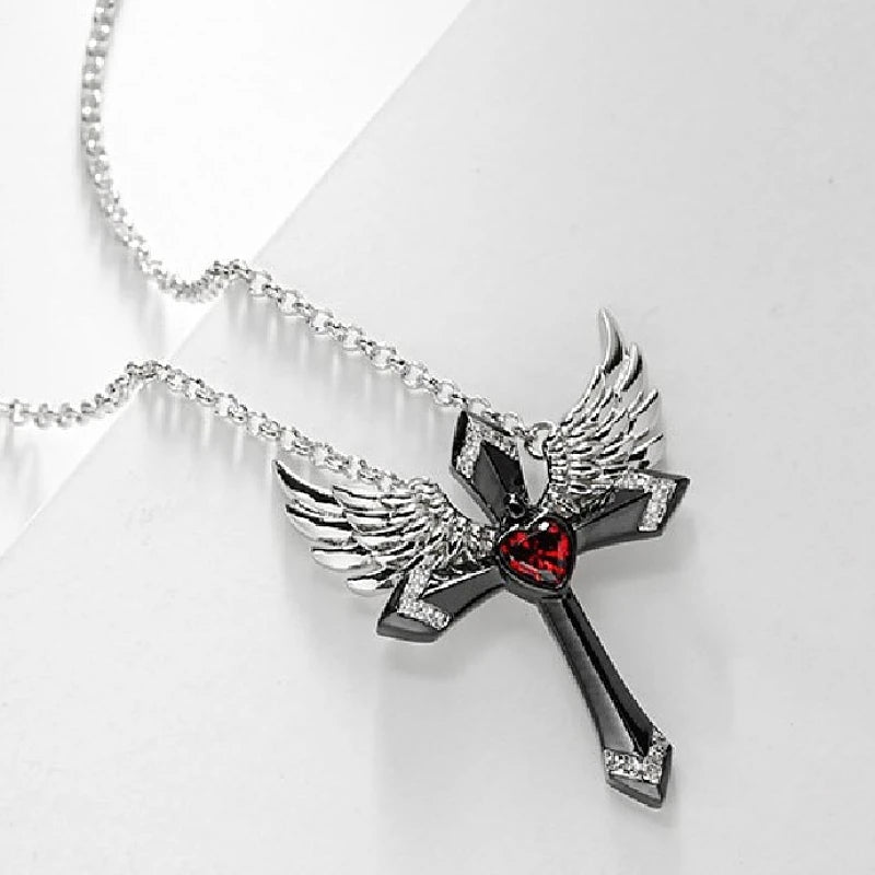 Classic Fashion Angel Wings Pendant Necklace - Elegant Cross Guardian Jewelry Accessory, Perfect for Anniversary Parties and Banquets, Ideal as Gifts