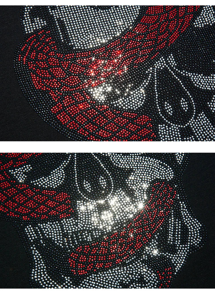 2024 Rhinestone Skull T-Shirt Men's Fashion Summer Cool Cotton O-Neck Slim Short Sleeve Tee