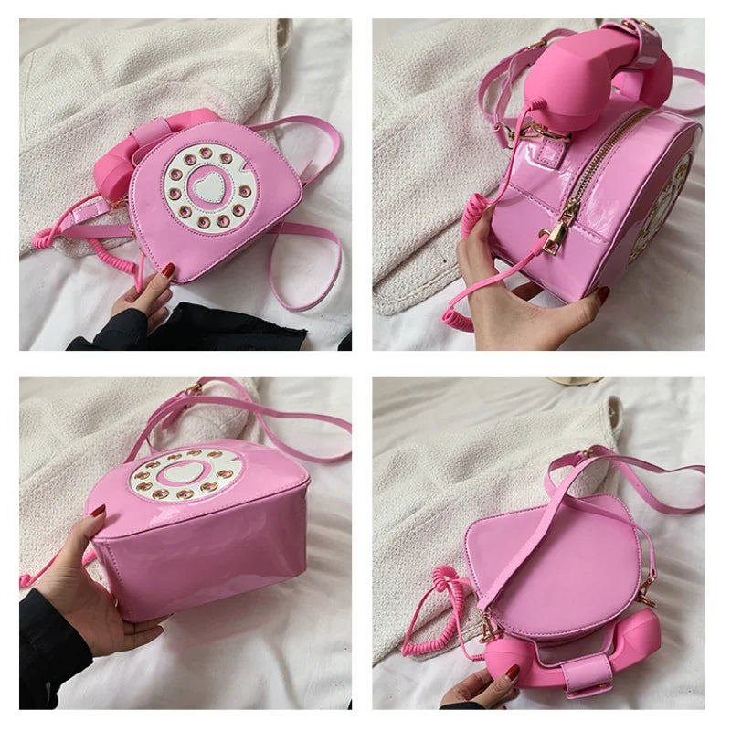 Retro Rotary Dial Telephone 3D Shaped Vintage Novelty Crossbody Bag