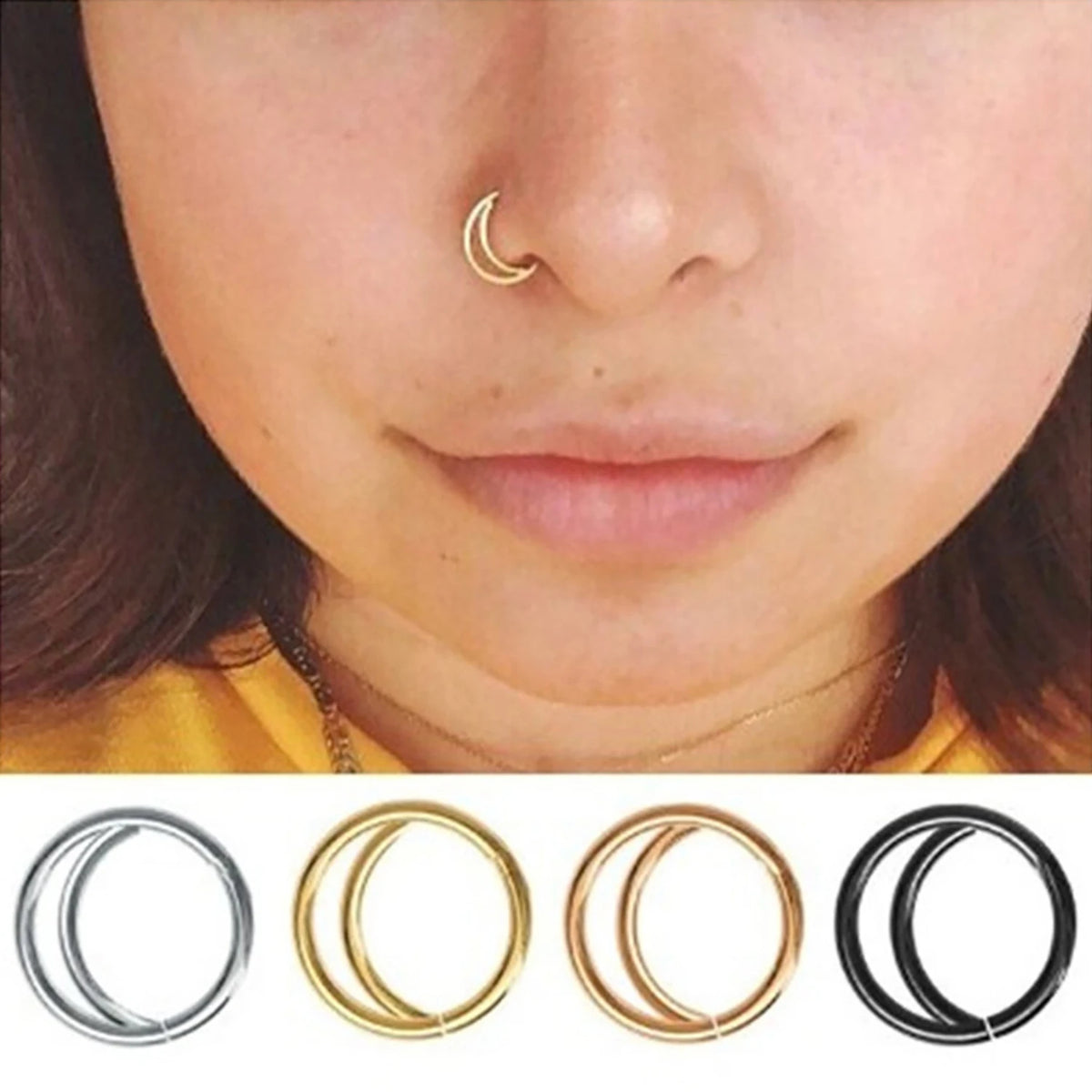 1Pcs Stainless Steel Moon Nose Ring Piercing Septum Ring Hoops For Women Men Ear Tragus Earrings Lip Hoop Fashion Punk Jewelry