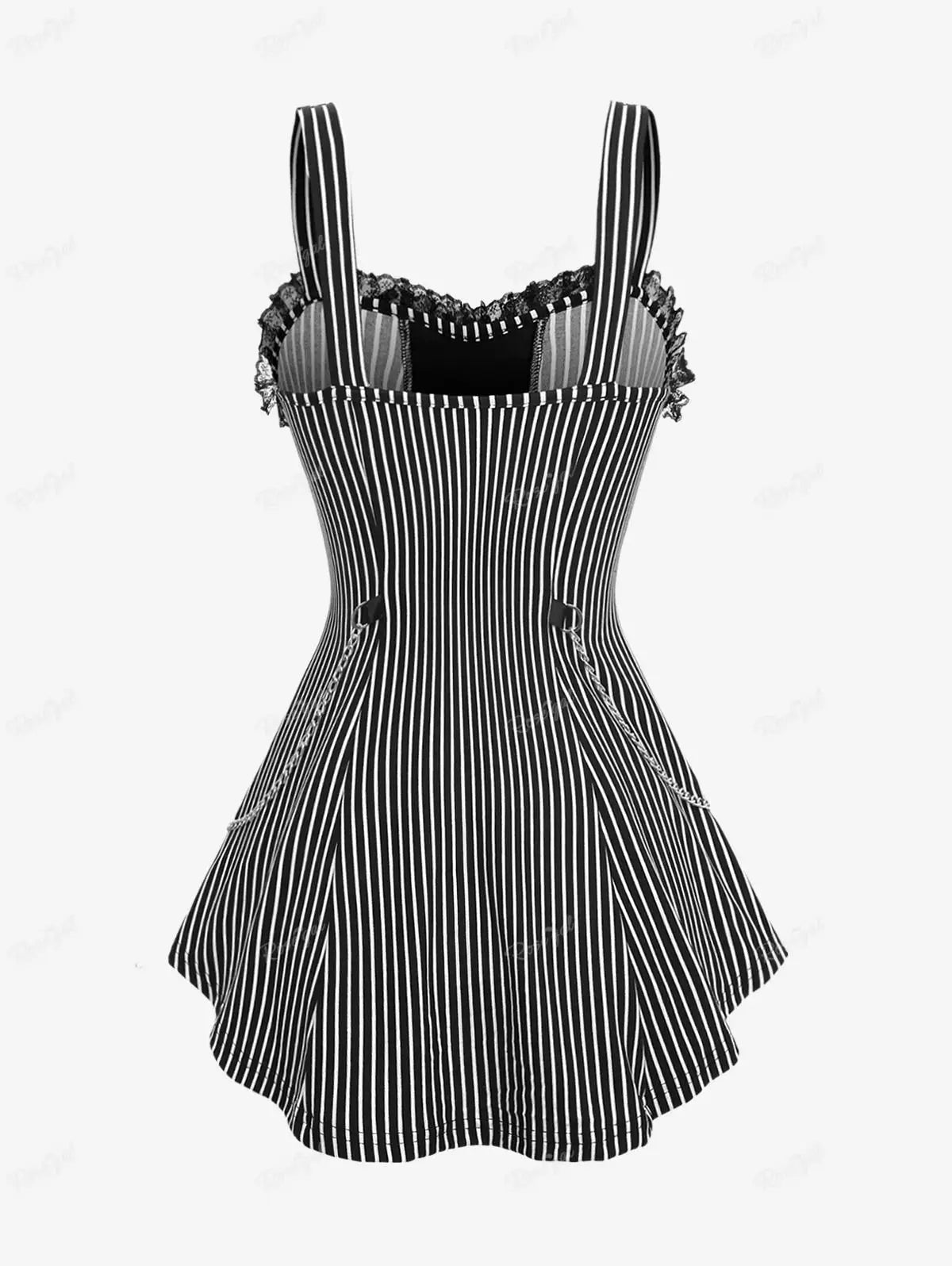 ROSEGAL Plus Size Gothic Striped Lace Up Chain Tank | Women’s Summer Backless Lace-Trim Ruffles Vest