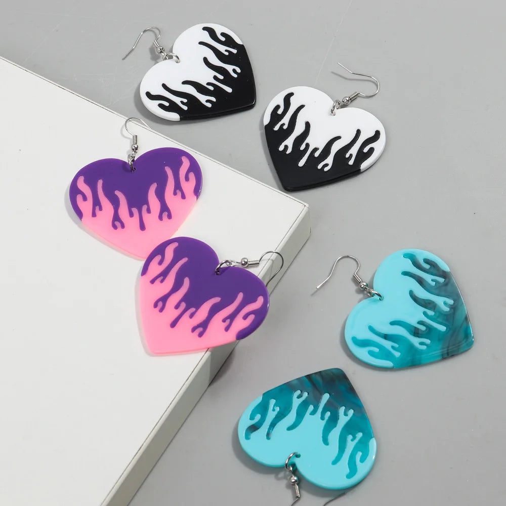 Trendy Acrylic Flame Heart Drop Earrings for Women - 2 Toned Love Flame Dangle Earrings, Fashion Jewelry Gifts by FishSheep