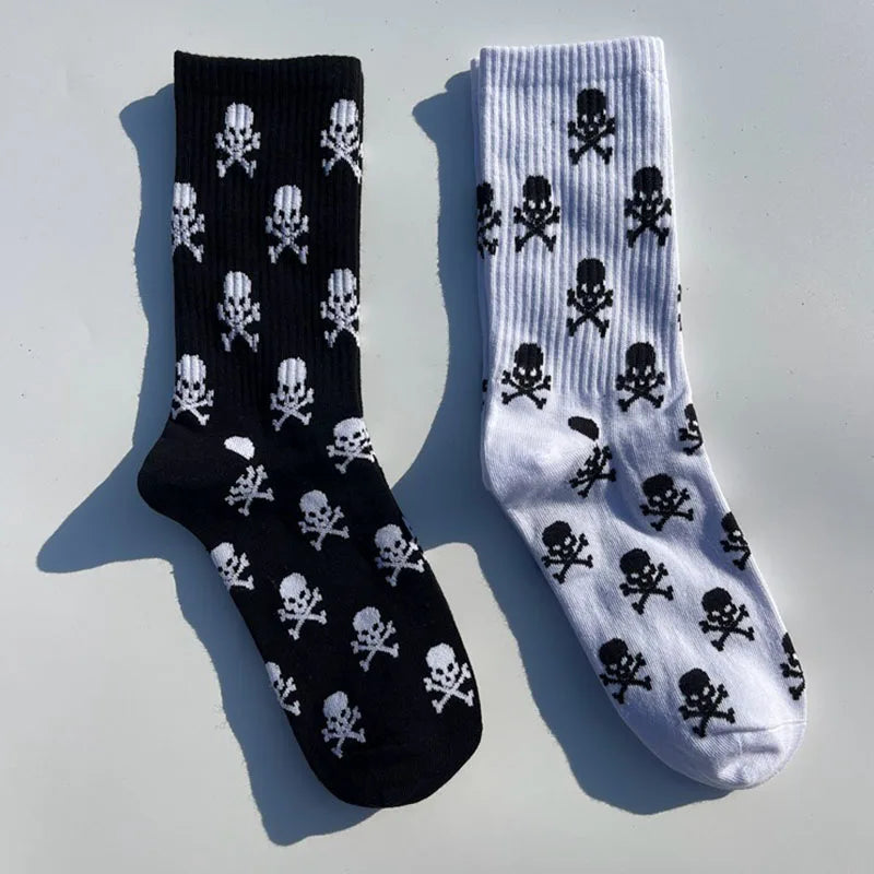 Men's Hip Hop Spider Skull Skateboard Socks – 1 Pair, Personality Streetwear