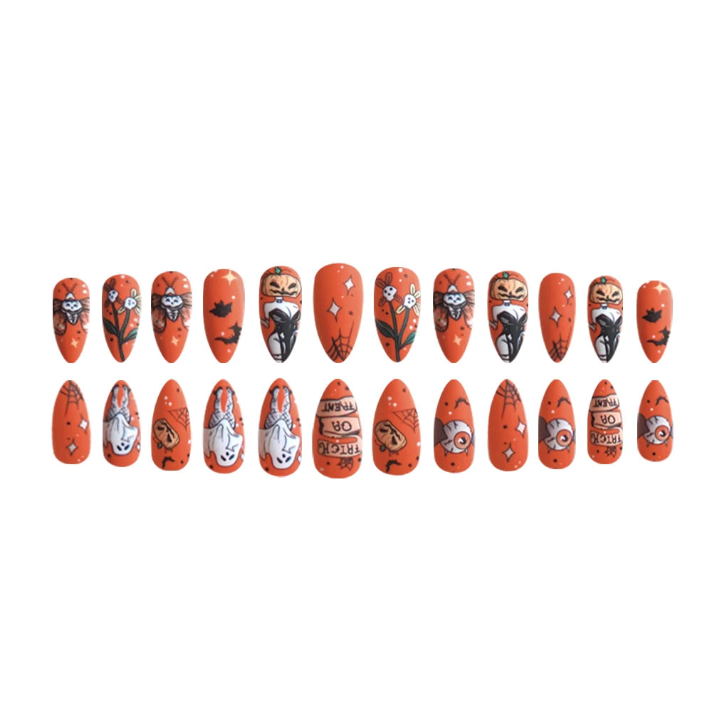 24pcs Long Almond Press-On Nails – Matte Orange French Nail Art, DIY Detachable Fake Nails for Manicure